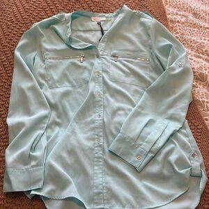 Calvin klein Women’s Blouse Size Medium Teal Silky Midi Length